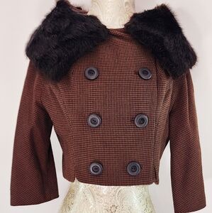 Vintage 1950's Battelsteins cropped wool Houndstooth & Rabbit Fur jacket